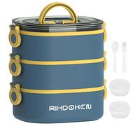Boîte à déjeuner, récipients empilables à 3 couches, boîte à bento étanche de grande capacité de 2800 ml avec cuillère, fourchette et boîtes à sauce, passe au micro-ondes pour enfants et adultes