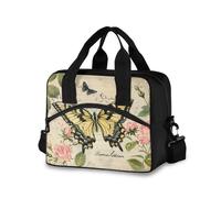 Boîte à déjeuner réutilisable pour homme/femme, motif fleurs sauvages, papillon, sac fourre-tout isotherme étanche avec poche pour le travail, le bureau, le pique-nique, la plage, sac isotherme avec