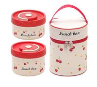Boîte à Déjeuner Thermique avec Motif Cerise, une boîte à lunch en acier inoxydable 316，boîte à lunch portable,ondes et est fournie avec une housse de transport (440ml+600ml)