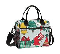 Boîte à déjeuner verte avec inscription « Merry Christmas Party » pour homme - Minimaliste - Avec bandoulière - Pour école secondaire, femme - Cuisine