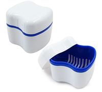 BoîTe à Dentiers Rangement Pour TroisièMes Dents, Dentiers En Plastique Pe 2pcs, Coupe Orthodontique Avec Panier Filtre Suspendu, Nettoyage Bain, Suspendu Conteneur (Blanc/Bleu)