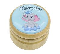 Boîte à dents de lait, boîte à dents de lait, boîte pour photos avec divers motifs en bois pour garçons et filles avec couvercle à visser 44 mm (éléphant).