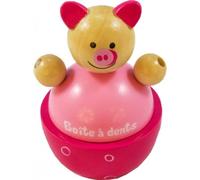 Boîte à dents de lait en bois Cochon - 10 cm - Rose