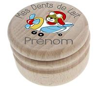 Boîte à Dents de Lait en Bois - Fabrication Française - Personnalisée avec le Prénom de l'Enfant + Texte Personnalisable - Dessin d'un Avion - Boîte à Offrir en Cadeau à un Garçon - Petite Souris