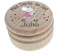 Boite à Dents de Lait en bois - Personnalisée avec le prénom de l'enfant + Texte personnalisable - Dessin de la petite souris - Fabrication française - offrir en cadeau de naissance Fille