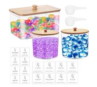 Boîte à Détergent, Lot de 3 Boite Lessive avec 2 Cuillères, Rangement Buanderie Organisation avec Étiquettes, Rangement Buanderie Organisation, pour Boules de Séchage, Pinces à Linge, Capsules