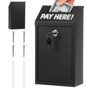 Boîte à dons, boîte à billets en métal avec serrure et clé, résistante aux intempéries, à fixation murale, coffre-fort avec fente supérieure pour la maison, le bureau, les œuvres caritatives et les