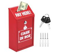 Boîte à dons, en métal, avec serrure et clé, 26 x 14,5 x 7,5 cm, grande capacité, montage mural, pour la maison, le bureau, la collecte de fonds, l'église, l'école (rouge)