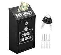 Boîte à dons, en métal, avec serrure et clé, 26 x 14,5 x 7,5 cm, grande capacité, montage mural, pour la maison, le bureau, la collecte de fonds, l'église, l'école (noir)