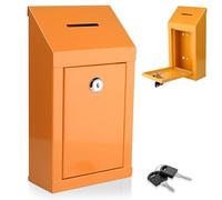 Boîte à dons/suggestions en métal avec fente supérieure et serrure avec clés, support mural avec trous pré-percés, 25,4 x 15,2 x 6,3 cm, boîte à clés pour bureau à domicile - Orange