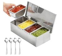 Boite a Epice avec Couvercle, Saladette Réfrigérée à Poser avec 4 Bacs et Couvercles, en Acier Inoxydable pour Fruits, Épices Salades Ingrédients Boissons Bar Cuisine Restaurant Facile à Nettoyer