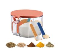 Boîte à épices à 2/4 compartiments : bocaux d'assaisonnement transparents avec cuillère et couvercle pour épices, sucre, sel, cardamon, cannelle (orange, 4 compartiments)