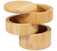 Boîte à épices à 3 étages en bambou avec couvercle pivotant magnétique rond rotatif pour épices cuisine petite boîte de rangement en bambou pour sucre, sel, poivre