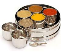 Boîte à épices en acier inoxydable avec 7 compartiments, indienne Masala Dabba, récipient à épices pour rangement de cuisine, comprend 7 récipients à épices, 7 x 7 x 3, durable et facile à nettoyer