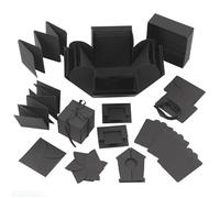 Boite à explosion - Noir - 12 x 12 x 12 cm - 12 poches fixes - 12 éléments décoratifs - Ruban de satin