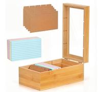 Boîte à fiches A7 en bois avec couvercle - 25,4 x 15 x 10 cm - Boîte de vocabulaire avec 300 cartes - Boîte à fiches pour vocabulaire - Pour le bureau et les écoles