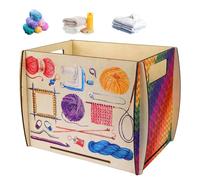 Boîte à fil en bois, étui à motifs colorés avec poignées, crochet pour fil à crochet, aiguilles | pour la maison, le dortoir, les loisirs créatifs, les débutants, les professionnels, les femmes et les