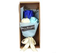 Boîte à fleurs à savon parfumée 3 œillets pour maman (bleu)