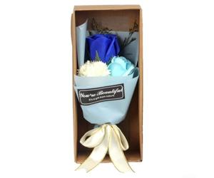 Boîte à fleurs à savon parfumée 3 œillets pour maman (bleu)