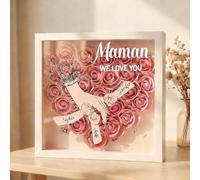 Boîte à Fleurs Personnalisée avec Prénom Cadeau Fete des Mere Cadre de Boîte d'Ombre Rose Eternelle Personnalisé Idée Cadeau Anniversaire Mamie Maman Tenant Les Mains