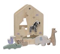 Boîte à forme en bois beige, orange, vert TU