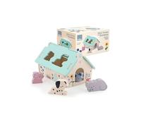 VILAC - Mini Ferme des Formes - Sarah Betz - Jouet Premier Age - 1 boîte à Formes Maison + 4 Animaux en Bois : Chien, Lapin, Chat et Souris. - Jeux d'Eveil - Dès 2 Ans - 7119
