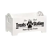 Boîte à friandises décorative en bois pour chien et chat - Pot à biscuits durable pour friandises et chats - Organisateur de friandises pour animaux domestiques (blanc, taille S)