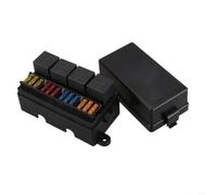 Boîte à fusibles 12 broches avec 4 supports de relais, bornes de sécurité et porte-fusible pour boîtier ignifuge PA6 12 V 30 A pour voiture, camping-car, bateau (avec fuse)