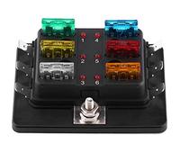 Boîte à fusibles 12 V, support de bloc de boîte à fusibles à lame de Circuit à 6 voies avec kit de voyant d'avertissement à LED Base PA66 + crique PC transparente pour voiture Van Boat Marine Black