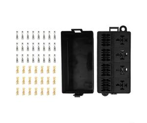 Boîte à fusibles à lame 12 voies avec 4 pour supports de relais, bornes à cosse et couvercle à clipser - Boîtier ABS ignifuge 32 V/30 A pour automobile, camping-car, (sans fusible)