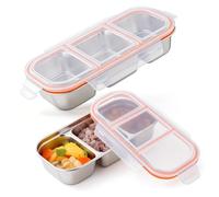 Boîte à goûter 2 pièces à 3 compartiments, plateau en acier inoxydable, 600 ml, boîte à goûter compartimentée, boîte à lunch pour enfants avec couvercle, matériau 304, pour bonbons, épices, noix