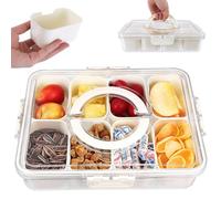 Boîte à goûter avec compartiments - Assiette à collation avec couvercle - Boîte de rangement avec poignée - Rectangulaire - Pour légumes, fruits, épices, bonbons, noix, biscuits, collations, desserts