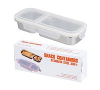 Boîte à goûter en acier inoxydable à 2 et 3 compartiments anti-fuite pour le travail, l'école et les activités de plein air (2 compartiments argentés)