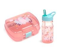 Boite à goûter et gourde avec paille - Licorne - Rose/Bleu - Plastique sans BPA Bleu