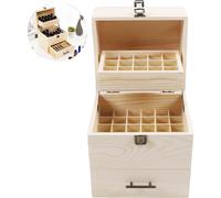 Boîte à huiles essentielles, bois de pin, 59 compartiments, design à trois niveaux, 21,5 x 18,3 x 23,7 cm, fermeture à ressort durable
