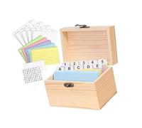 Boîte à index en bois avec 150 feuilles colorées et lignes d'écriture lisses, design compact pour recettes, tri, cartes, plateau de rangement