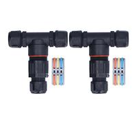Boîte à jonction à 3 voies, 2pcs Proof de l'épreuve de l'eau IP68 T Corrict de cordon de forme avec bornes en laiton, séparateur électrique 450V 32A pour les lampes inondables (Deux en et deux (Trois
