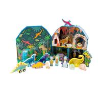 Boîte à jouer avec des figurines de dinosaures en bois