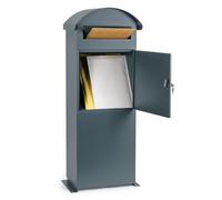 Wiltec Boîte aux Lettres sur Pied verrouillable, Grise, Acier galvanisé, 420 x 240 x 1020 mm, avec Serrure et Large Fente d’Insertion Courrier