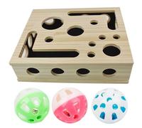 Boîte à Lime pour Griffes de Chat avec 3 Balles, Coffre Enrichissement en Bois avec Puzzle Interactif et Papier Abrasif Sûr pour l'abrasion Naturelle des Griffes en Intérieur