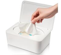 Boîte à Lingettes Humides, Distributeur de Lingettes Bébé, Boîte de Rangement pour Mouchoirs en Papier, Serviettes Humides et Lingettes Nettoyantes, Blanc