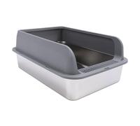 Boîte à Litière en Acier Inoxydable, Bac à Litière pour Chat Haut de Côtés Hauts Boîte à Litière pour Chats Extra Large Metal Litter Paris avec des Côtés Muraux Hauts Enclosure de Litière pour Chats