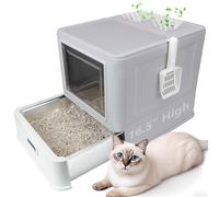 Boîte à litière fermée pour chat en acier inoxydable, grande boîte à litière pliable avec couvercle, couvercle à capuche, nettoyage facile, pas de fuite d'urine, bac plus profond