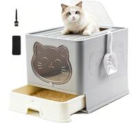 Boîte à Litière Fermée pour Chat XL HelloMiao - Litière avec Couvercle Étanche et Tiroir Coulissant - Système Anti-Odeur avec Filtre Charbon, Anti-Fuite/Moins de Traces (Pelle et Brosse Incluses)