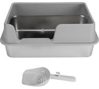 Boîte à litière pour chats, acier inoxydable, fonction de nettoyage facile, GRIS