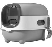 Boîte à litière pour chats, avec capot, facile à nettoyer, pelle incluse, GRIS