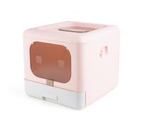 Boîte à litière pour Chats fermé inodore Pliable Anti-éclaboussures avec Scoop Deux Portes Toilettes pour Chat pour Les Grands Petits Chats matériaux PP Premium 40x44x39cm (Rose)