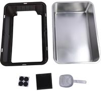 Boîte à litière pour chats fermée en acier inoxydable Entrée supérieure anti-éclaboussures extra grande toilette métallique Kitty noire