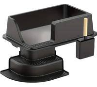 Boîte à litière pour chats, matériau en acier inoxydable, couvercle anti-éclaboussures, escalier facile d'accès, noir