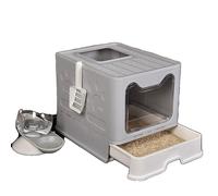 Boîte à litière pour chats, taille XXL, design pliable, GRIS
